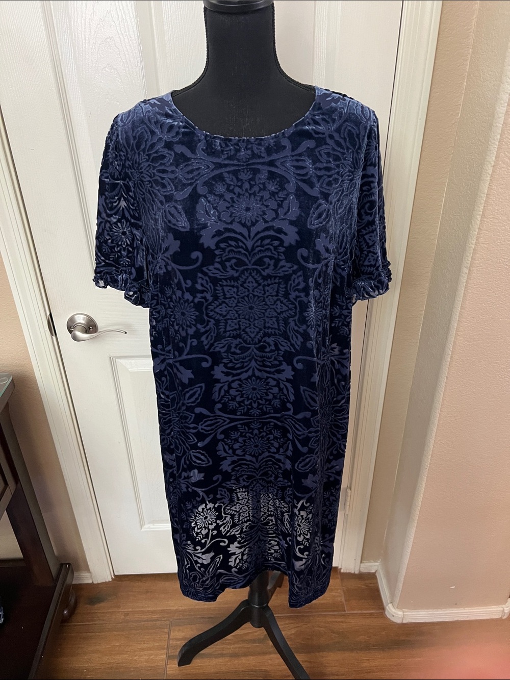 Jade Navy Blue Burnout Velvet Mini Dress